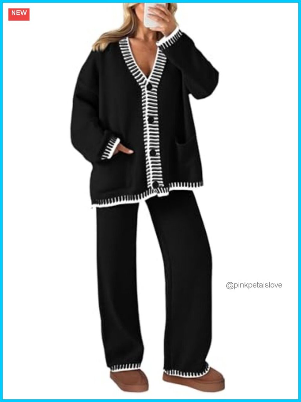 Cozy Knit Sweater Lounge Set Button Down Cardigan Wide Leg Pants 2 Piece